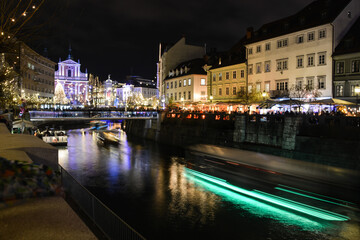 Holyday time in Ljubljana, light painting/trace by a boat