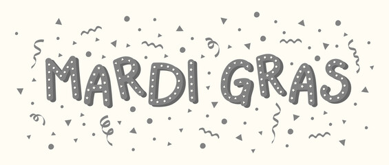 Mardi Gras festival banner with colorful lettering and confetti. Vector