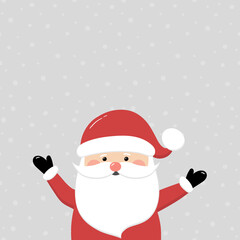 Happy Santa Claus on background with snowflakes and copyspace. Christmas element. Vector