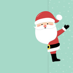 Happy Santa Claus on background with snowflakes and copyspace. Christmas decoration. Vector