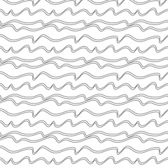 Black and white seamless pattern. Chaotic curved lines, waves.