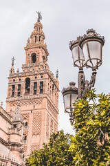 Fototapeta na wymiar La Giralda der Kathedrale Santa María de la Sede von Sevilla, Andalusien, Spanien