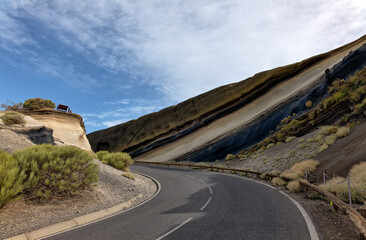 A curve on the road to the caldera. At the Tarta del Teide viewpoint, there is an open cliff with...
