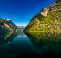 Panoramic and drone landscape of Geiranger fjords, Geirangerfjord, Norway