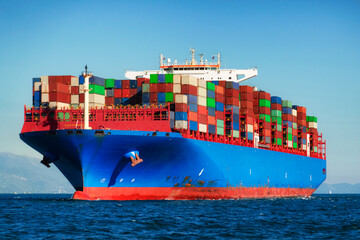 cargo container ship in import export business, commercial international trade logistic and...