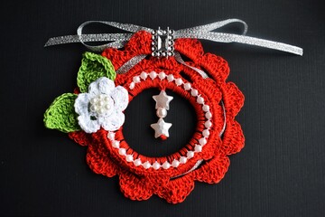 Unique hand crocheted garland, Christmas decoration. 