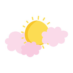 cartoon sun and clouds sky isolated icon design