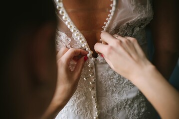 Vestido de novia de casamiento en detalle