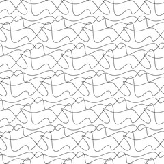 Black and white seamless pattern. Chaotic curved lines, waves.