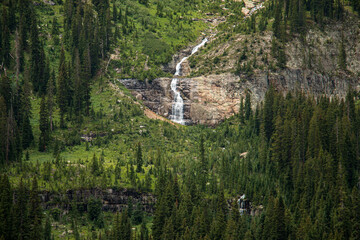 A scenic waterfall amongst the trees in Colorado