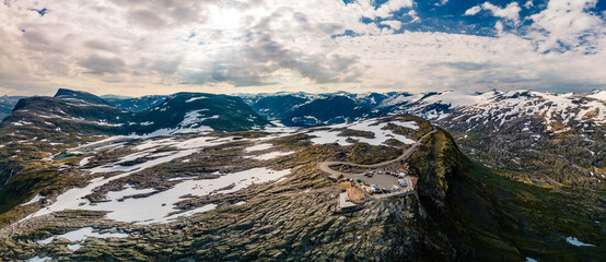 Panoramic view of Geirangerfjord and mountains, Dalsnibba viewpoint, Norway
