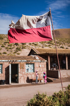 Chilean Flag in a small village around san pedro de Atacama desert, north Chile.