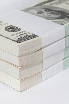 close up of stack of us dollars.
