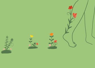 Walking and leaving grass and flowers behind you, ecology nature spread flowers 
