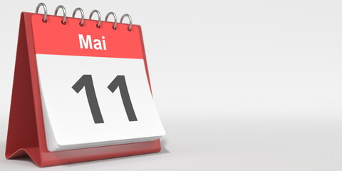 May 11 date written in German on the flip calendar page. 3d rendering