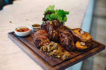 Argentinian barbecue served on table in a winery restaurant