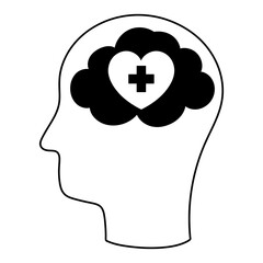 profile human head and brain heart isolated icon style