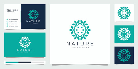 Flower logo design with line art style. logos can be used for spa, beauty salon, decoration, boutique. and business card.Premium Vector