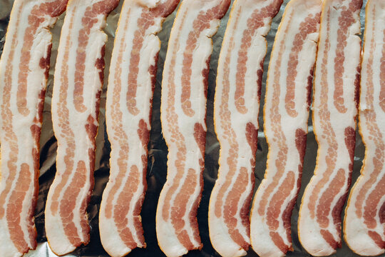 Raw bacon from overhead