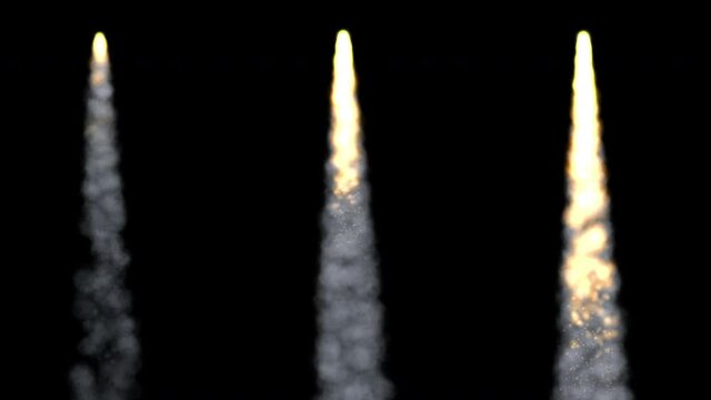 Set of fire and smoke rocket particle effect three version level element for 3d rendering include alpha path.