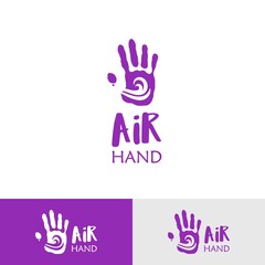 Air hand logo template. Wind symbol with hand logo.