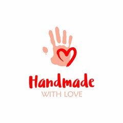 Fototapeta premium Handmade with love logo template. Heart and handprint logo.
