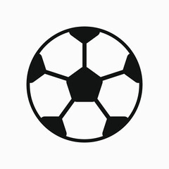 Simple vector icon of the soccer ball. Black football vector sign isolated on white background.