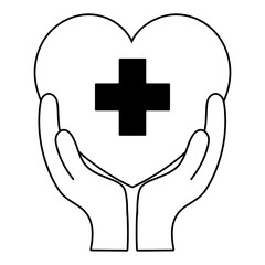 hands with heart medical emblem isolated icon style