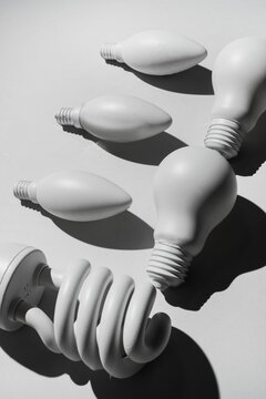 Close up of various bulb lights on whit background