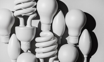 Close up of various bulb lights on whit background