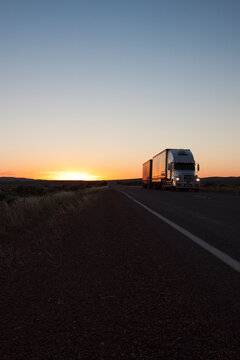 A road train driving in Australian outback