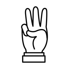 Hand gesture showing 3 number, line style