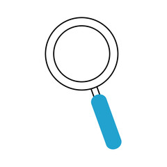 search icon, magnifying glass research discovery blue line and fill