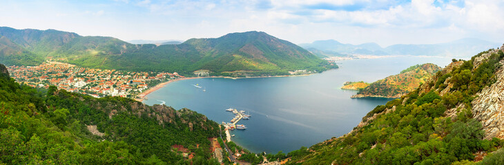panorama view of Icmeler Bay, aegean and Mediterranean sea. Turkish resort of Marmaris. summer...