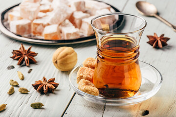 Tea with turkish delight Rahat Lokum and different spices