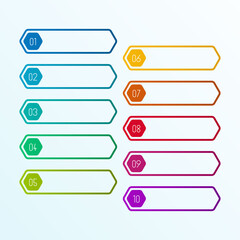 Colorful Hexagon Number Bullet Points 1 to 10 With Text Boxes
