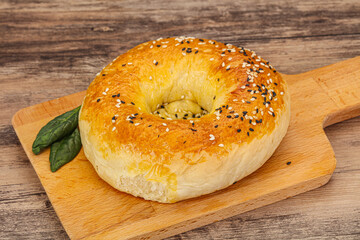 Hot tasty Uzbek flatbread for snack