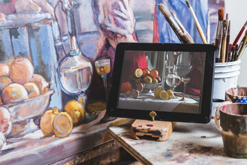 Painting on Canvas Helped by a Digital Tablet
