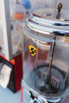 Vintage five cents candy machines