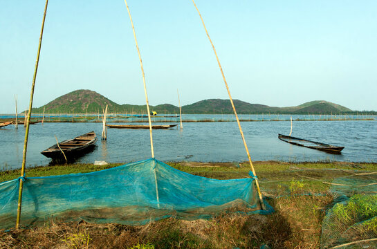 Fishing boat resting on a big lake