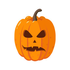 Orange cute pumpkin on white background. Autumn colorful pumpkin for your design for the holiday Halloween. Vector cartoon illustration.