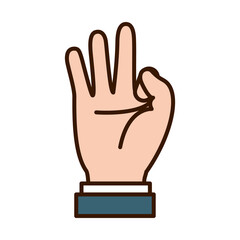 Obraz premium Hand gesture showing letter F on Sign Language, line and fill style