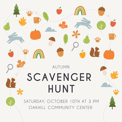 Autumn Scavenger Hunt Game or Woodland Walk Card, Poster or Invitation. Vector Design - 382484290