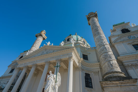 Vienna (Wien), Austria - Upward View of the Baroque St. Charles's Church (Karlskirche)