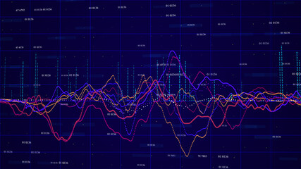 Trading chart on a dark background. binary options. line graph with big date. 3d rendering