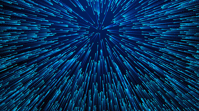 Hyperjump in space. speed of light star wars. particle flow. 3d rendering