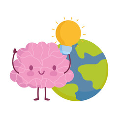 world mental health day, cartoon brain planet bulb idea