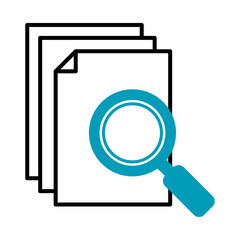 document pages and magnifying glass icon, half line half color style