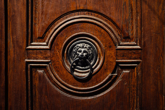Wooden Door With A Lion Head