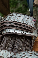armor with plates, a pair of shoulder straps part of a warrior's ammunition close-up